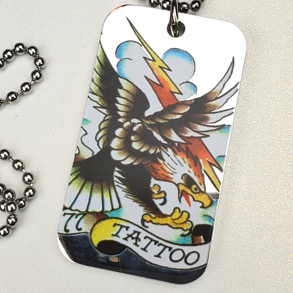 ED HARDY VINTAGE Style Necklace /Eagle Single dog tag/ Hard Rock Accessories - Picture 1 of 6